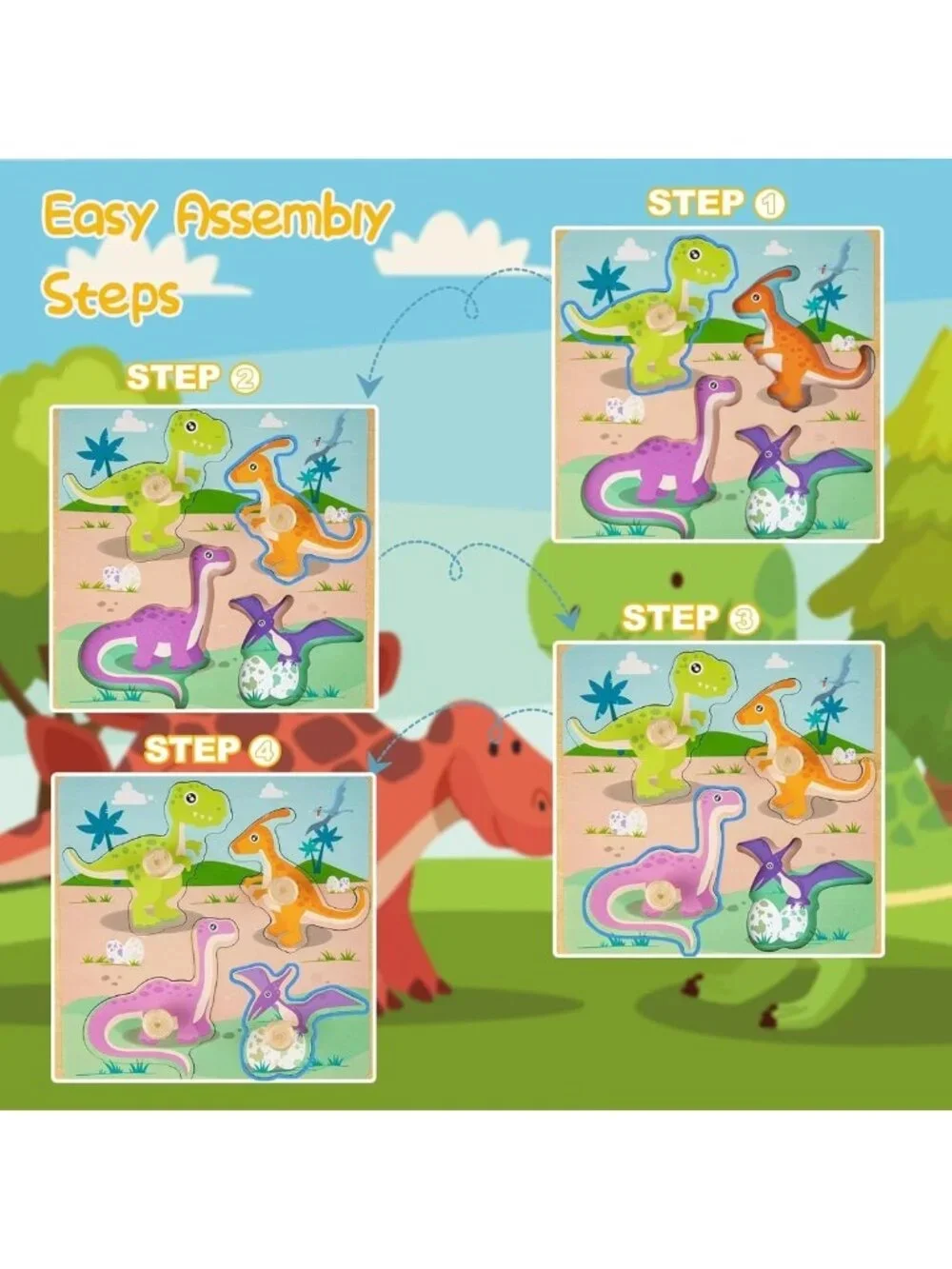 Eco-Friendly Wooden Toddler Puzzles - 4 Animal Jigsaw Sets for Fine Motor Skills